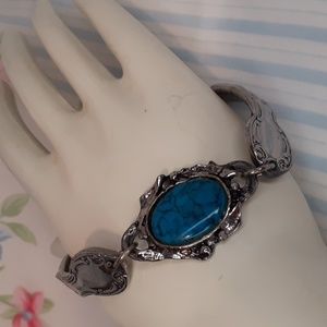 Vintage Faux Turquoise Spoon Bracelet 7.5" L